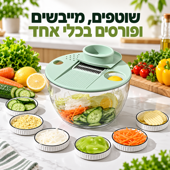 מייבש חסה וקוצץ ירקות רב תכליתי עם סלסילת סינון