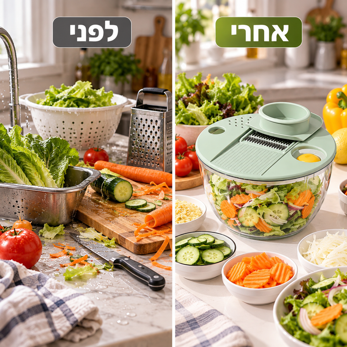 מייבש חסה וקוצץ ירקות רב תכליתי עם סלסילת סינון