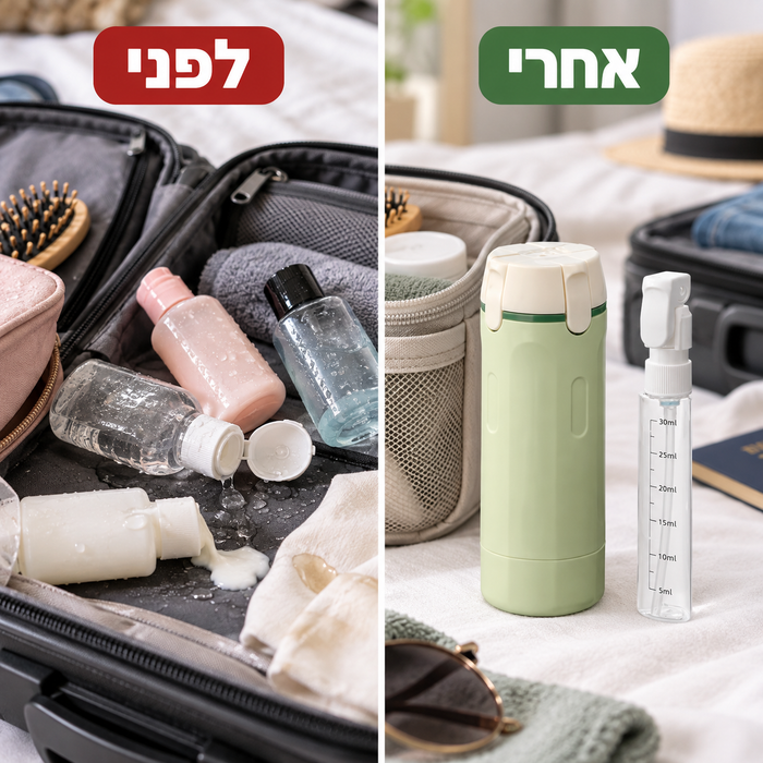 בקבוק משאבה נייד 4 ב-1 לטיסות ולנסיעות מונע נזילות