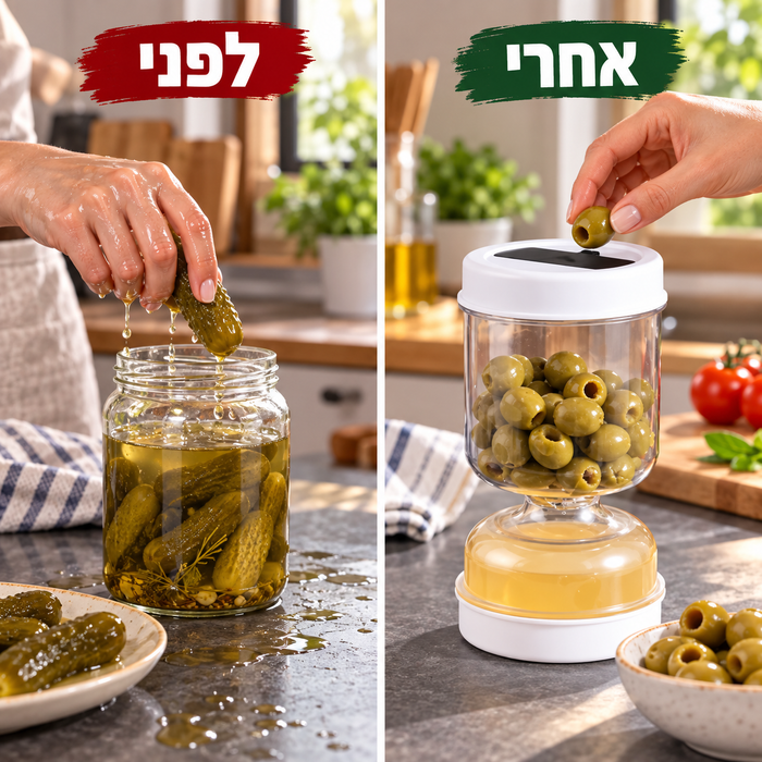 צנצנת חמוצים מסתובבת לאטימה הרמטית וסינון נוזלים