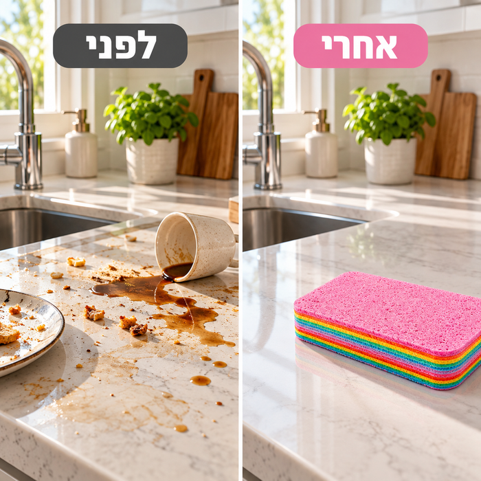 מטלית פלא 12 שכבות נתלשות לניקוי יסודי של המטבח וחדר הרחצה